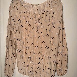 Elegant blush pink Blouse with Black Floral Pattern